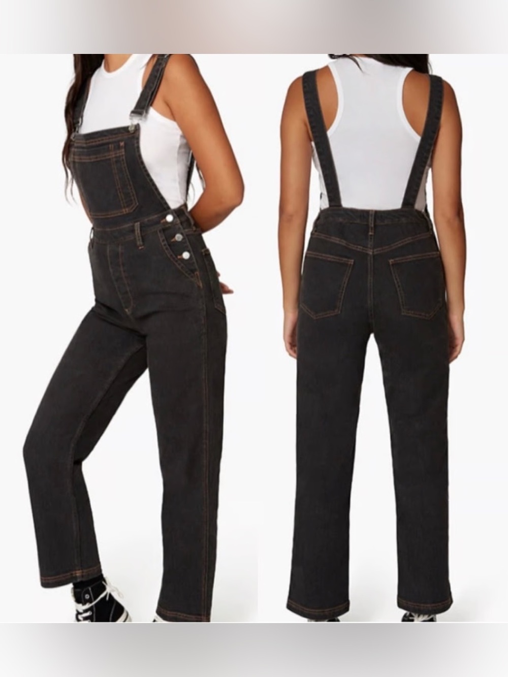 WeWoreWhat Dark Denim Overalls with Contrast Stitching